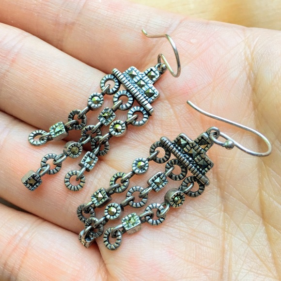 Vintage Art Deco sterling 925 marcasite earrings - Picture 6 of 11